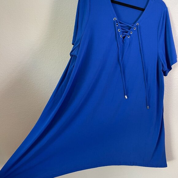 Calvin Klein Womens Plus 1X Lace Up Front Tunic Top Short Sleeve Stretch Shirt - Picture 9 of 10